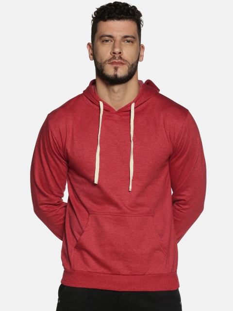 

Instafab Men Maroon Solid Hooded Sweatshirt