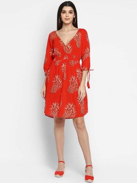 

Aditi Wasan Women Red Printed Fit and Flare Dress