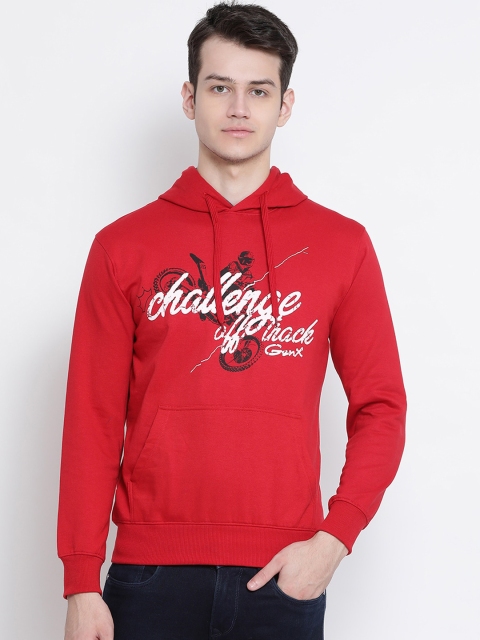 

Genx Men Red Printed Hooded Sweatshirt