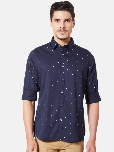 

J Hampstead Men Navy Blue & White Slim Fit Printed Casual Shirt