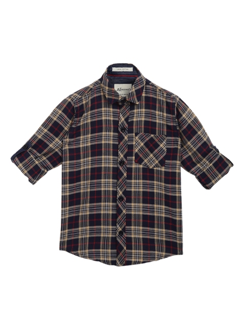 

Aj DEZInES Boys Yellow & Navy Blue Regular Fit Checked Casual Shirt