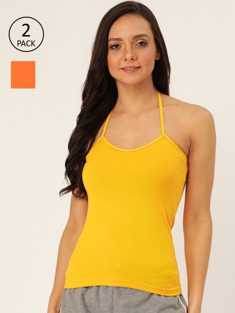 Lady Lyka Women Pack Of 2 Solid Camisoles, Mustard