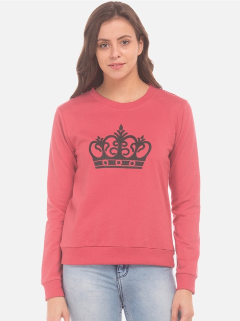 

Sugr Women Pink & Black Printed Sweatshirt