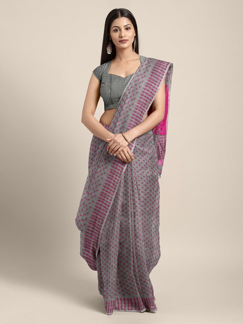 

Mitera Grey Silk Cotton Printed Handwoven Jamdani Saree