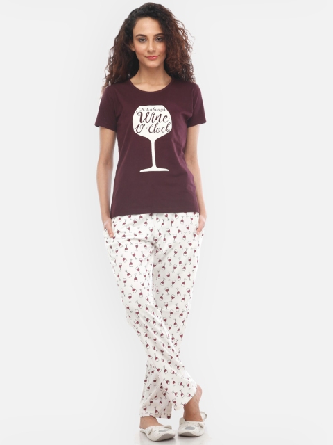 

Nite Flite Women Maroon & White Printed Nightsuit