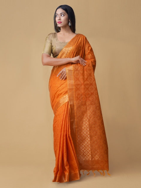 

Unnati Silks Orange & Gold-Toned Pure Cotton Woven Design Mysore Silk Saree