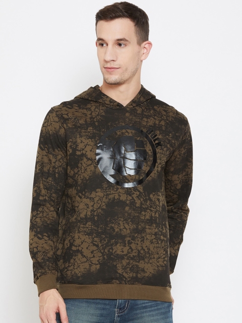 

Marvel by Wear Your Mind Men Olive Green Printed Hooded Sweatshirt