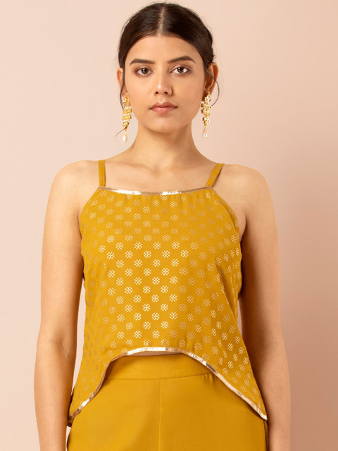 

INDYA Women Yellow Foil Print High-Low Top