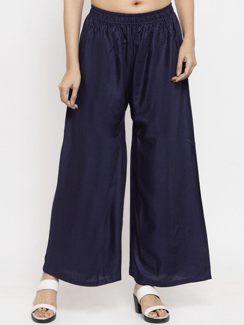 

NEUDIS Women Navy Blue Solid Wide Leg Palazzos