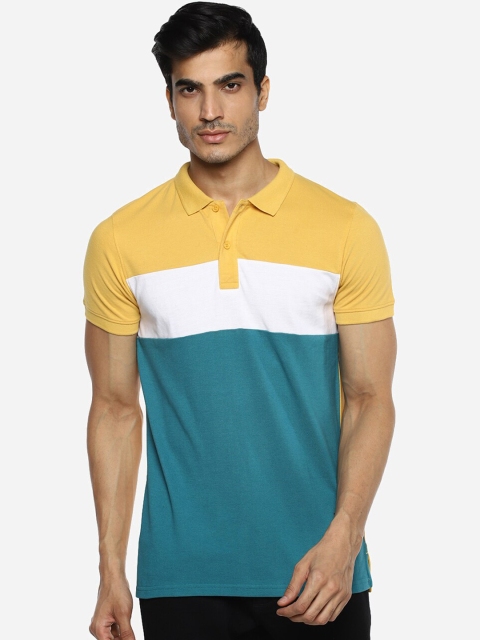 

Red Chief Men Yellow Green Colourblocked Polo Collar Pure Cotton T-shirt