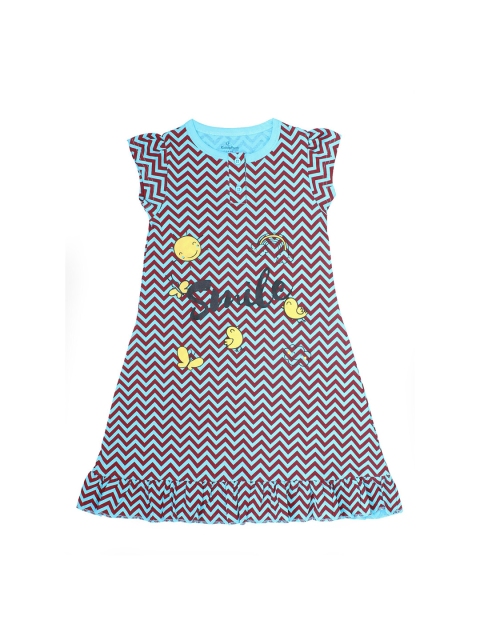 

KiddoPanti Girls Blue & Maroon Printed Maxi Nightdress