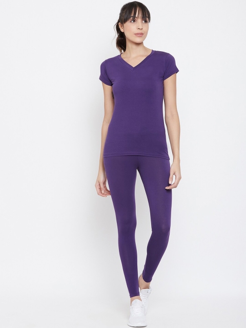 ALIZA Women Purple Solid T-shirt with Leggings