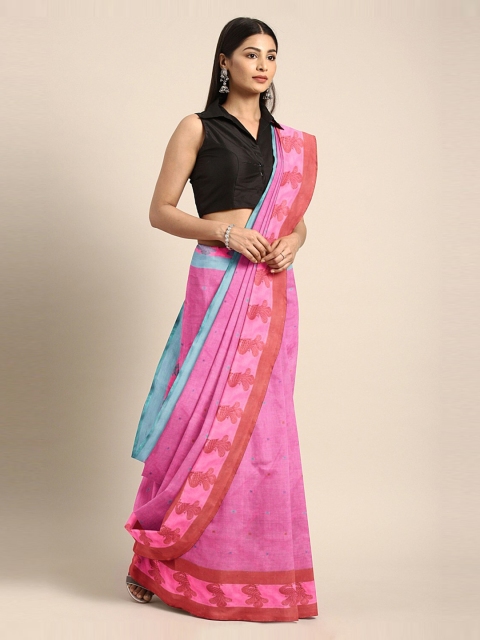 

Mitera Multicoloured Pure Cotton Printed Taant Saree, Multi