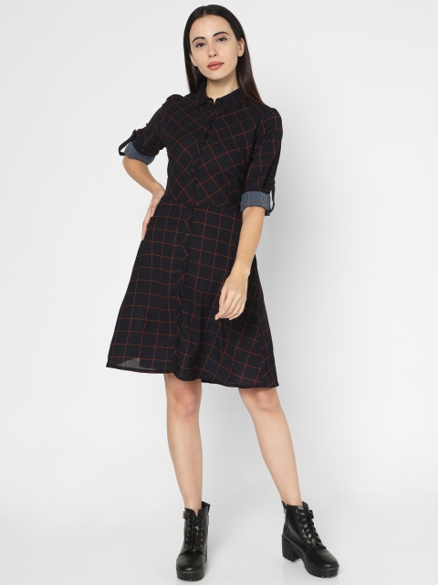 

Deal Jeans Women Navy Blue Checked Shirt Dress