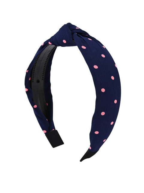 

BuckleUp Women Navy & Pink Polka Dot Print Knot Detailed Hairband, Navy blue