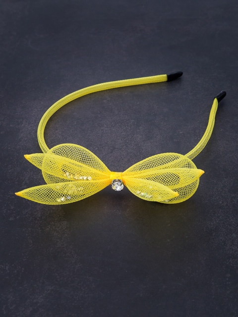 Golden Peacock Women Yellow Net Bow-Shaped Hairband