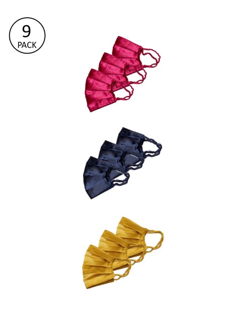 

Bellofox Women Pack of 9 Solid Satin 3-Ply Anti-Pollution Reusable Cloth Masks, Pink