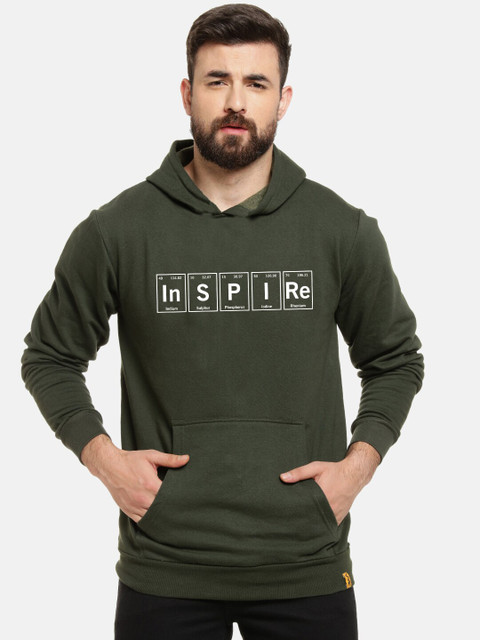 

Campus Sutra Men Green Printed Hooded Sweatshirt