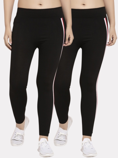 KLOTTHE Women Pack Of 2 Black & White Solid Skinny-Fit Tights