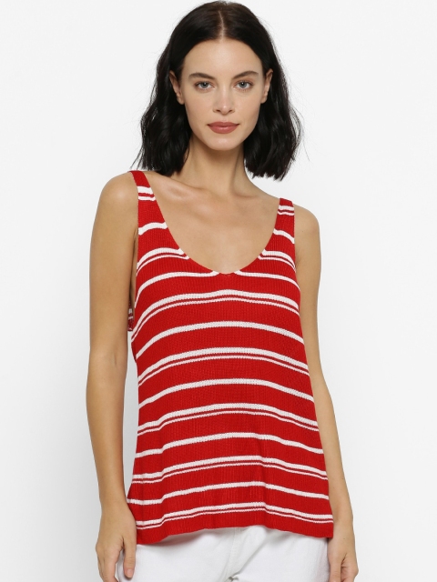 

FOREVER 21 Women Red & White Striped Sweater Tank Top