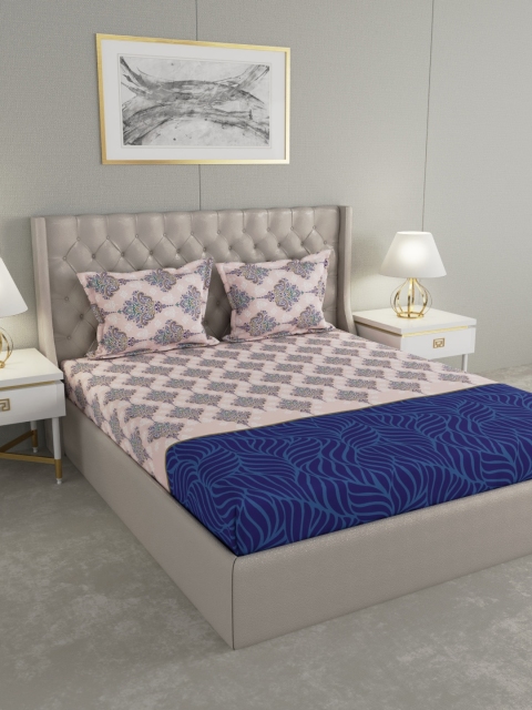 

Raymond Home Pink & Blue Printed 104 TC Double Bedsheet With 2 Pillow Covers