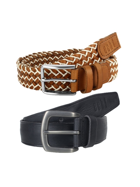

echt Men Pack Of 2 Genuine Leather Belt, Black