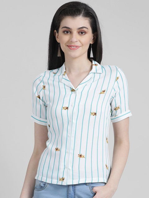 

Zink London Women White Striped Shirt Style Top