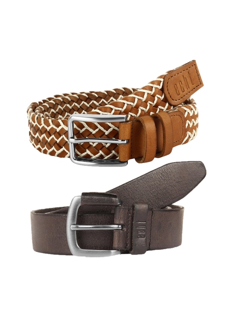 

echt Men Pack of 2 Genuine Leather Belts, Brown