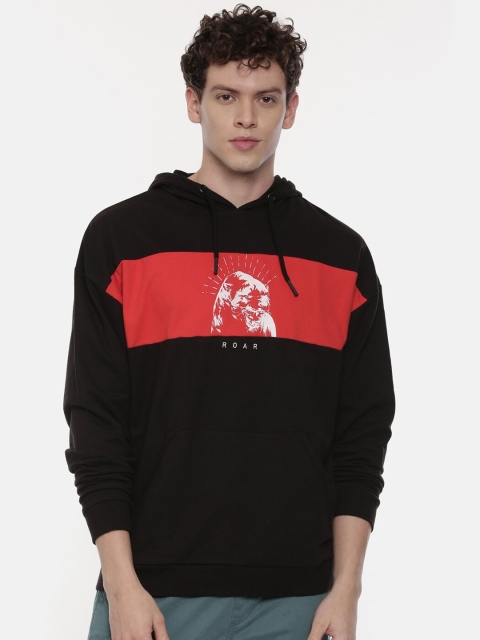 

Breakbounce Men Black & Red Printed Hooded Sweatshirt