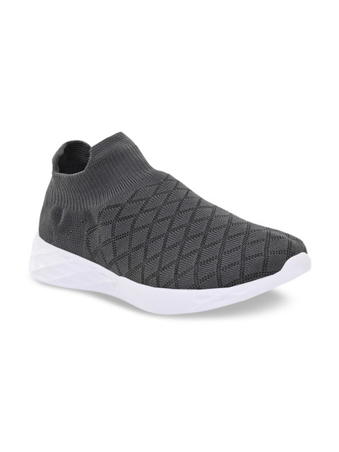 

Provogue Men Grey Textured Mesh Mid-Top Slip-On Sneakers