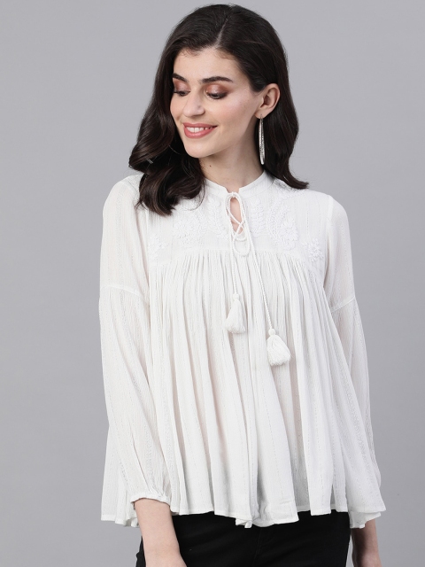 

Ishin Women White Solid A-Line Top