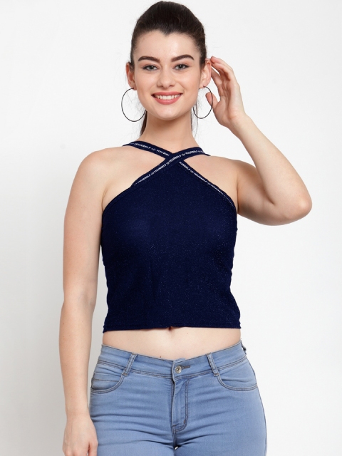 

Everlush Women Navy Blue Solid Fitted Crop Top
