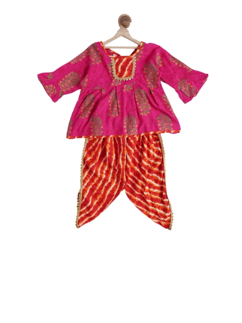 

Chipbeys Girls Pink & Red Printed Kurti with Dhoti Pants