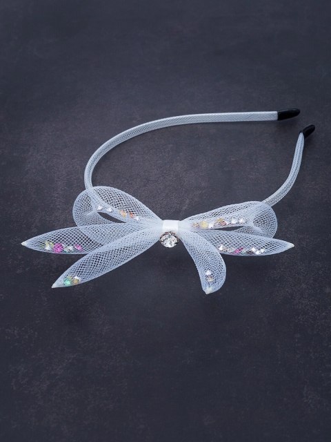 

Golden Peacock Girls White Net Embellished Headband