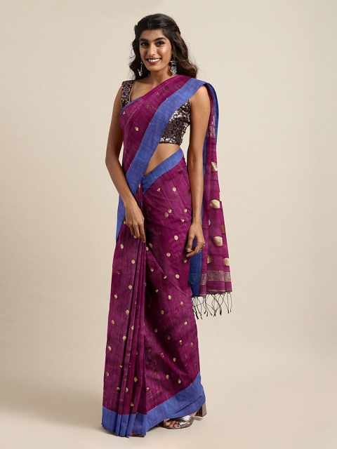 

Mitera Magenta Cotton Blend Woven Design Taant Saree