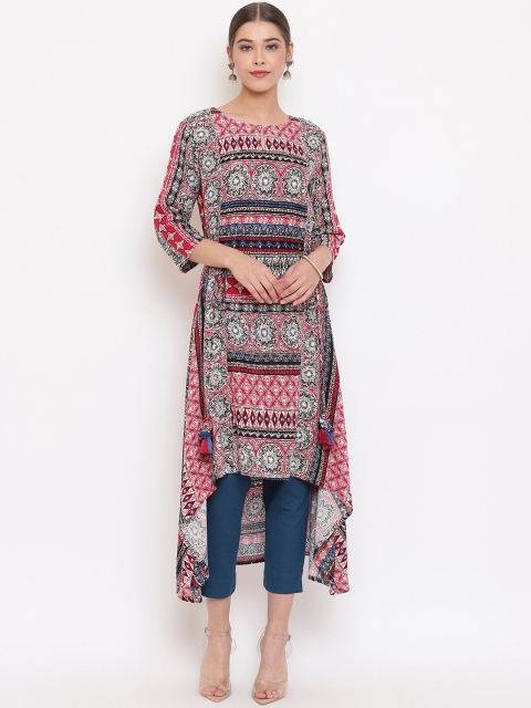 

Janasya Women Multicoloured & Maroon Printed A-Line Kurta, Multi