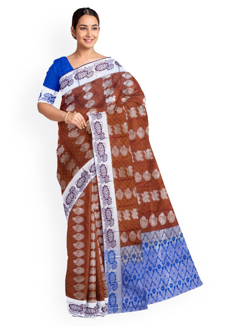

KLM Fashion Mall Brown & Blue Art Silk Woven Design Saree
