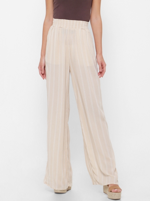 

FOREVER 21 Women Beige Regular Fit Striped Parallel Trousers