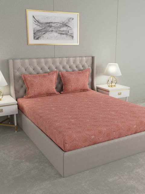 

Raymond Home Peach & Brown Printed 104 TC Bedsheet With 2 Pillow Covers