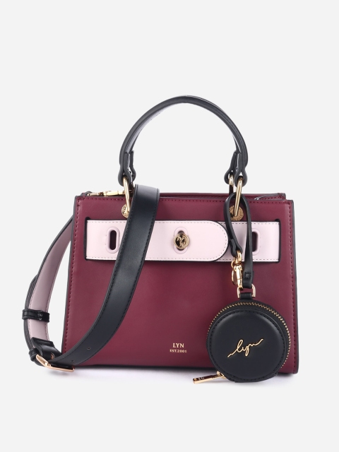 

LYN Burgundy & Pink Colourblocked Handheld Bag