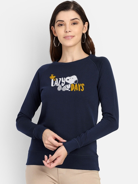 

Free Authority Women Navy Blue Peanuts Print Sweatshirt