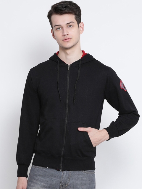 

Genx Men Black Solid Hooded Sweatshirt