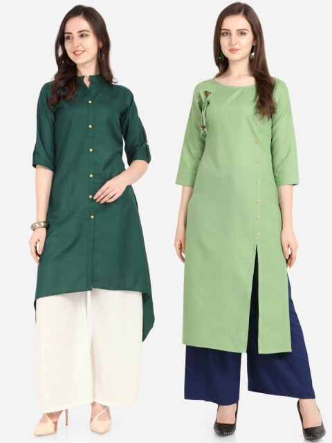 

Florence Women Green Set of 2 Solid A-Line Kurtas