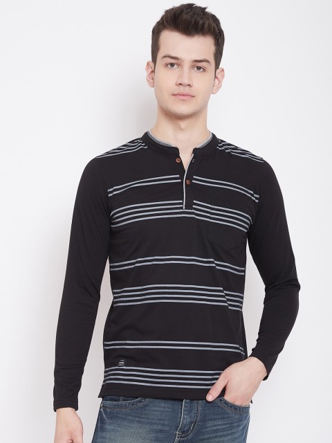 

Adobe Men Black Striped Henley Neck T-shirt