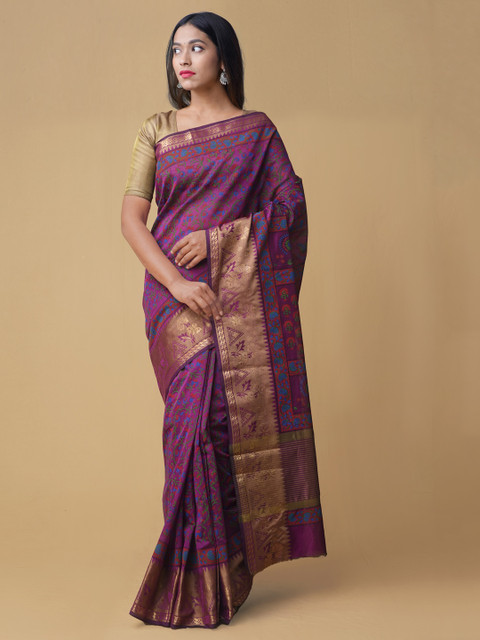

Unnati Silks Purple Printed Silk Cotton Saree