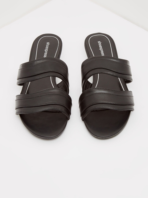 

shoexpress Women Black Solid PU Open Toe Flats