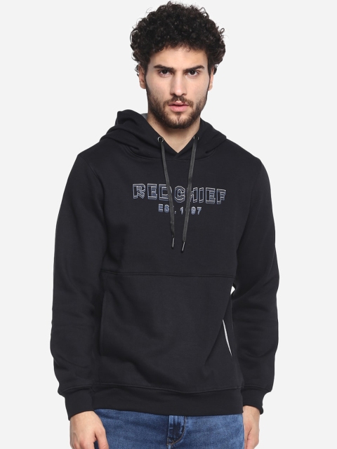 

Red Chief Men Black Printed Hooded Sweatshirt