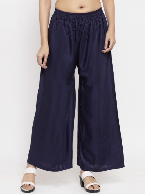 

NEUDIS Women Navy Blue Solid Flared Fit Palazzos