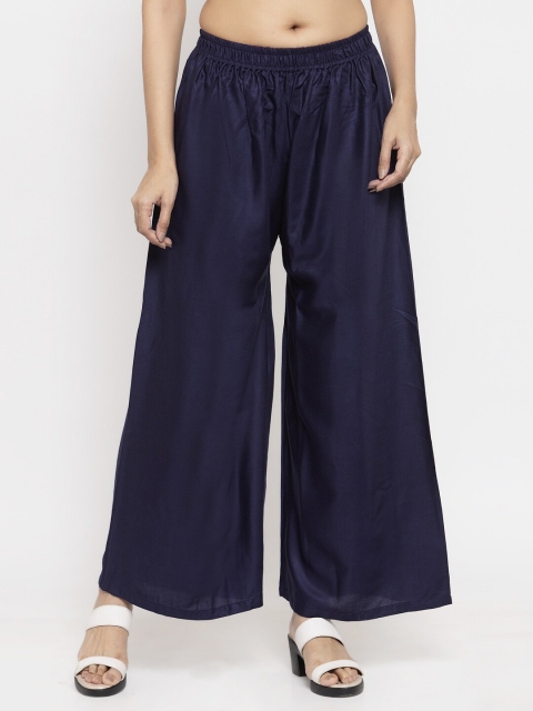 NEUDIS Women Navy Blue Solid Wide Leg Palazzos