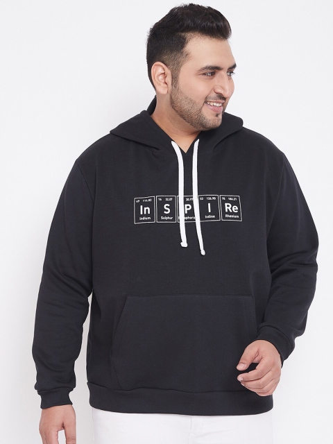 

Instafab Plus Men Black & White Printed Hooded Sweatshirt